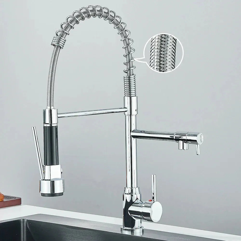 Bateria HydroSpout – elastyczna podwójna wylewka ze stali nierdzewnej do efektywnego użytkowania w kuchni z możliwością obrotu o 360° 0