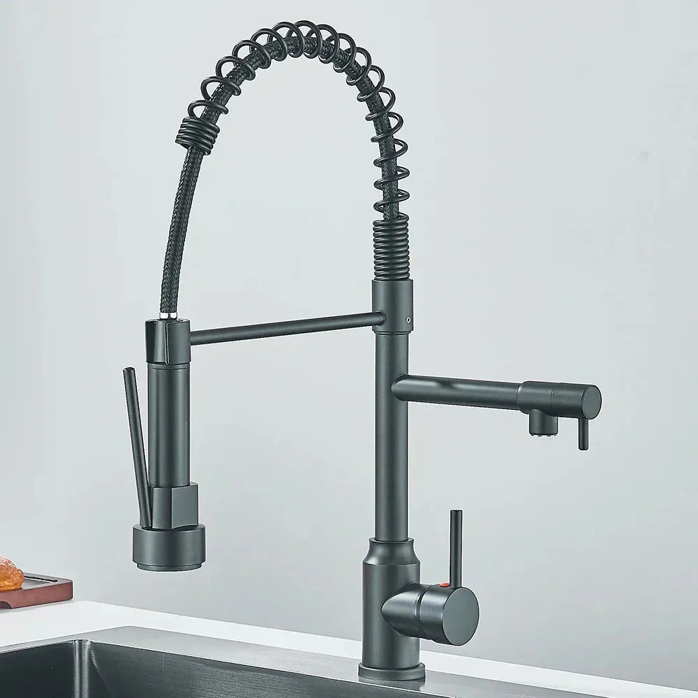 Bateria HydroSpout – elastyczna podwójna wylewka ze stali nierdzewnej do efektywnego użytkowania w kuchni z możliwością obrotu o 360° 6