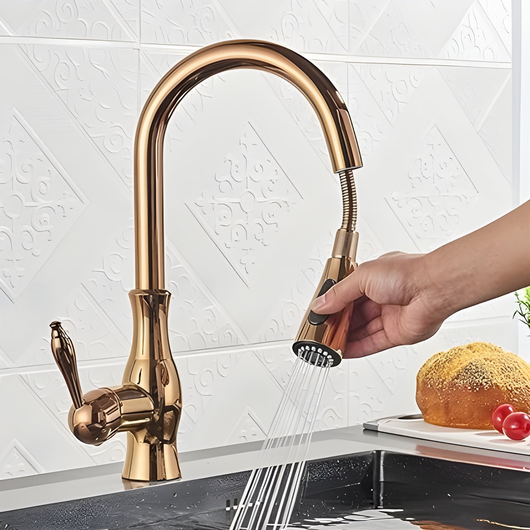 Bateria kuchenna z wyciąganą wylewką – Mosiężny kran kuchenny 360° obrotowy, idealny do nowoczesnych kuchni