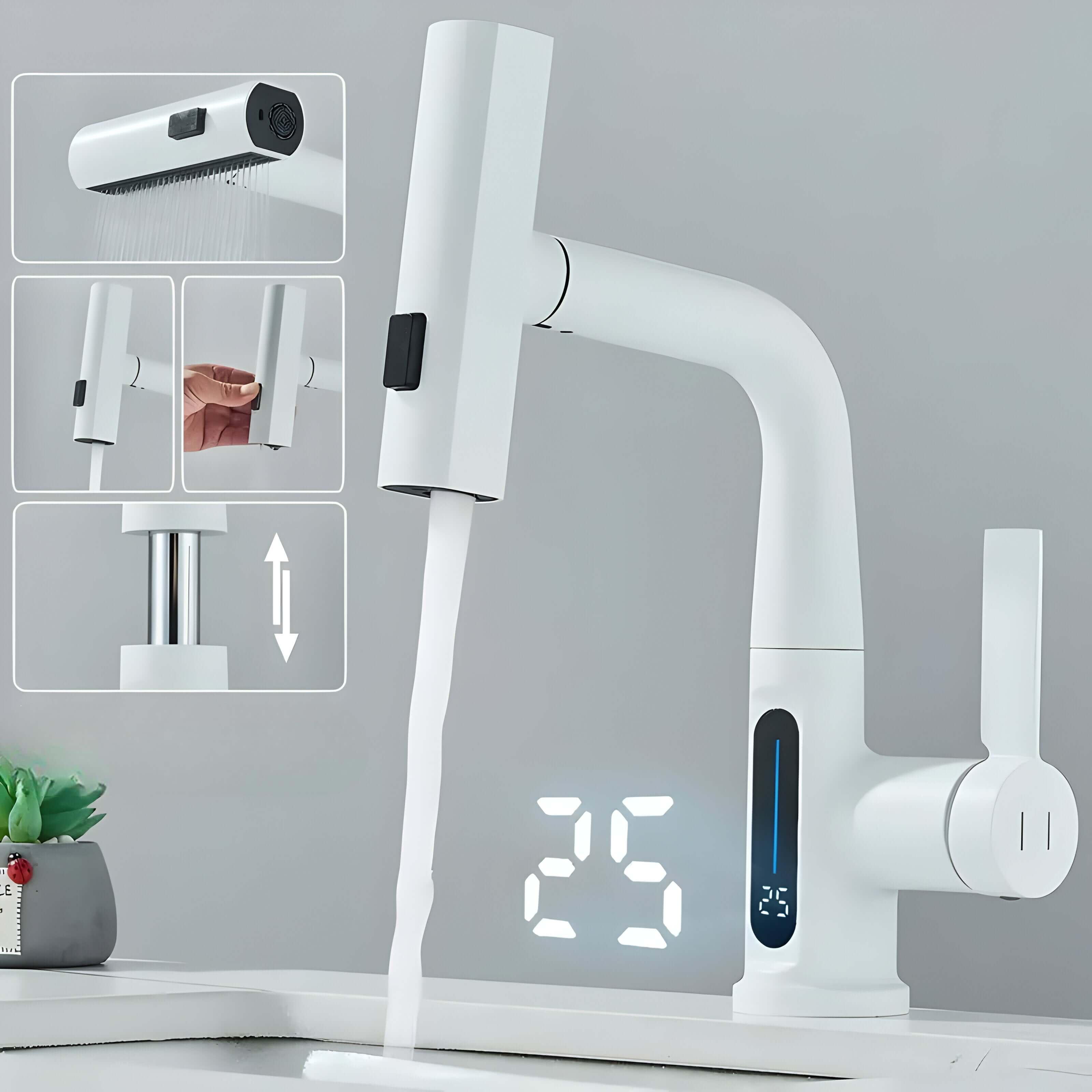 Bateria kuchenna ze stali nierdzewnej z wyciąganą wylewką – Nowoczesny kran kuchenny z regulacją strumienia wody 4