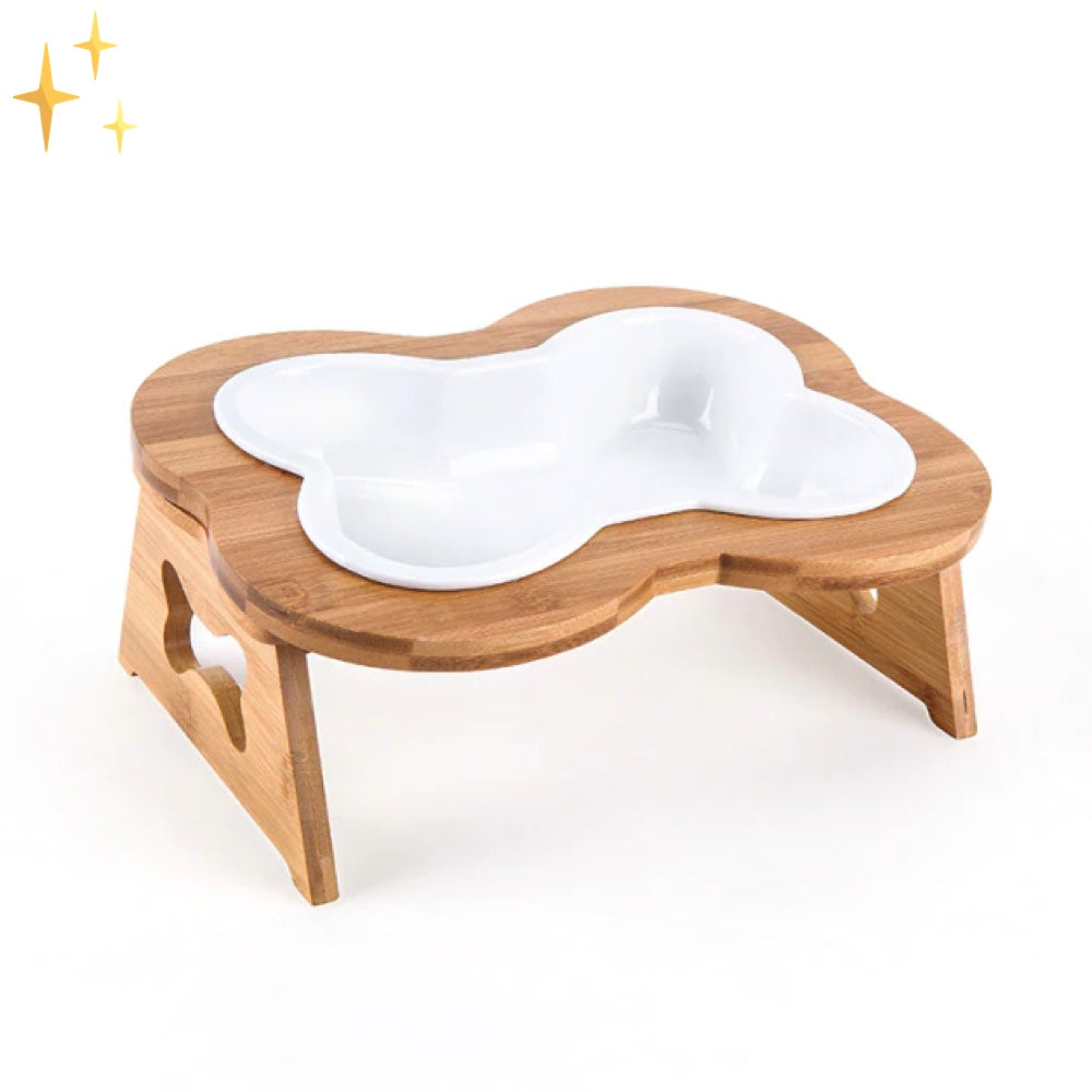 Ceramiczna Miska Dla Psa z Drewnianą Podstawą – Ergonomiczny Design i Stylowy Kształt w Formie Kości 4