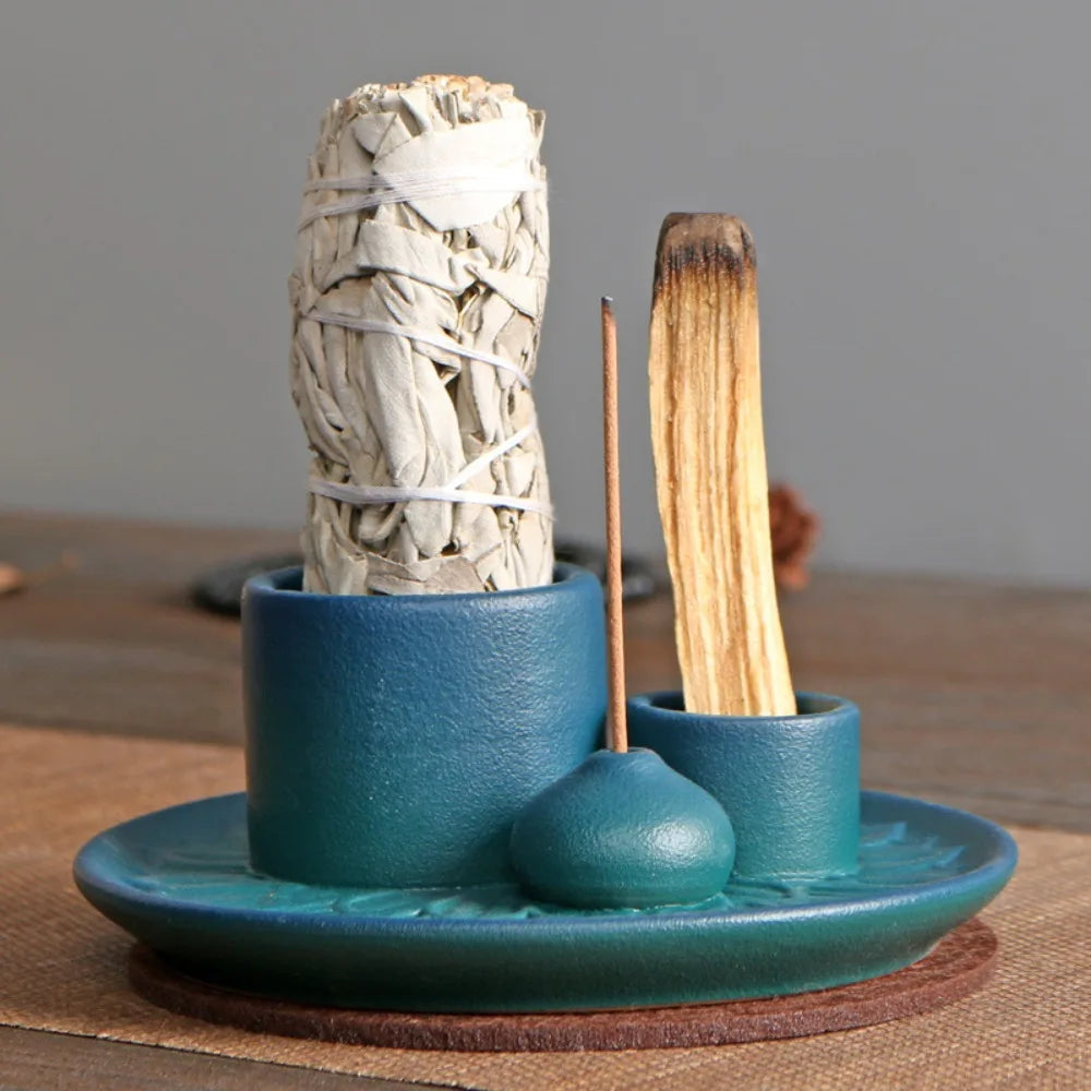 Ceramiczny Świecznik i Holder na Kadzidła 14 x 8 cm - Elegancki Rustykalny Design do Wnętrz 3