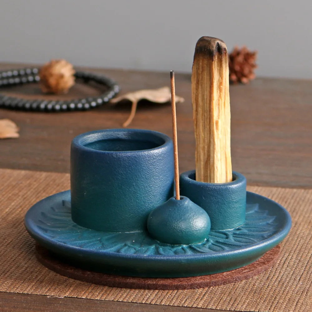 Ceramiczny Świecznik i Holder na Kadzidła 14 x 8 cm - Elegancki Rustykalny Design do Wnętrz 4