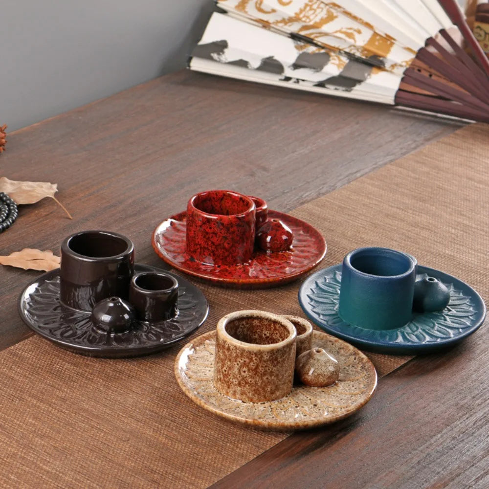 Ceramiczny Świecznik i Holder na Kadzidła 14 x 8 cm - Elegancki Rustykalny Design do Wnętrz 5