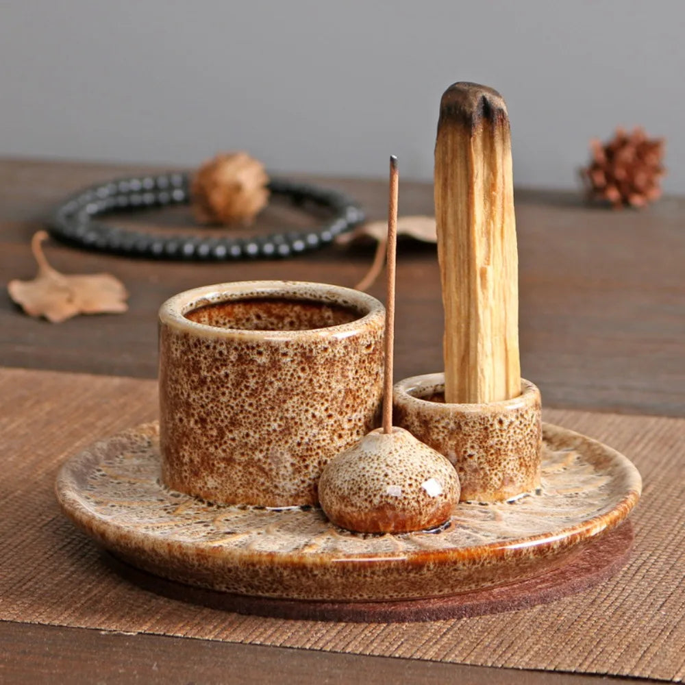Ceramiczny Świecznik i Holder na Kadzidła 14 x 8 cm - Elegancki Rustykalny Design do Wnętrz 6