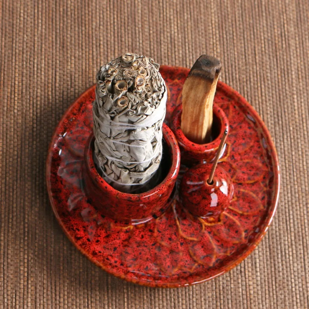 Ceramiczny Świecznik i Holder na Kadzidła 14 x 8 cm - Elegancki Rustykalny Design do Wnętrz 7