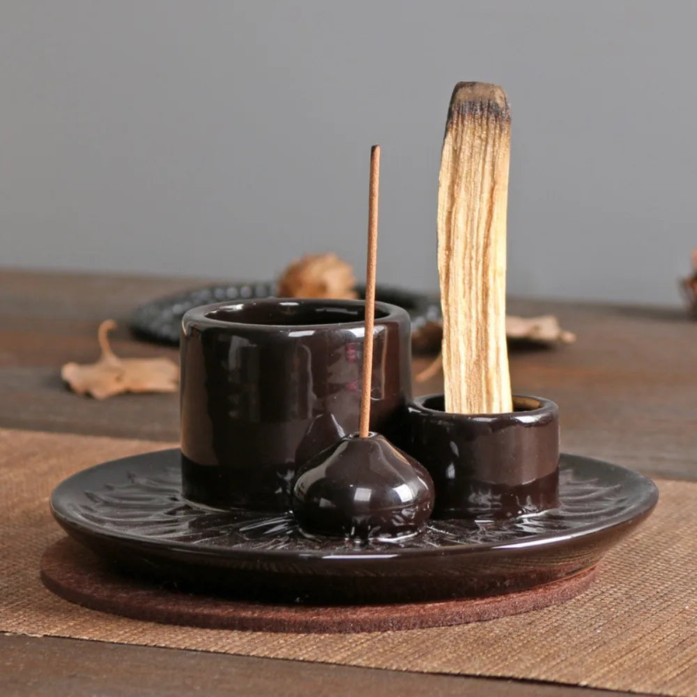 Ceramiczny Świecznik i Holder na Kadzidła 14 x 8 cm - Elegancki Rustykalny Design do Wnętrz 8