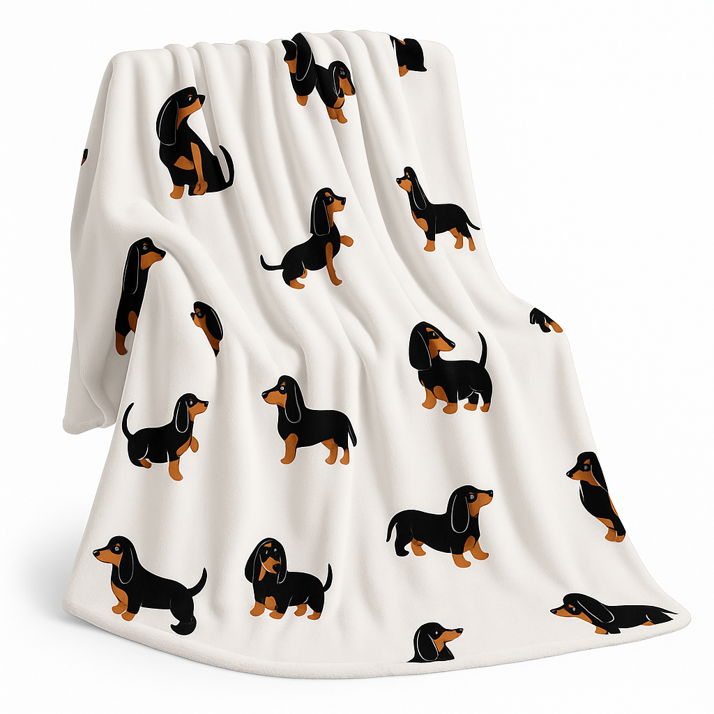 Koc dla psa z Wzorem Jamnika, Miękki Fleece 70x100cm, Idealny na Cały Rok, Przyjazny dla Zwierząt