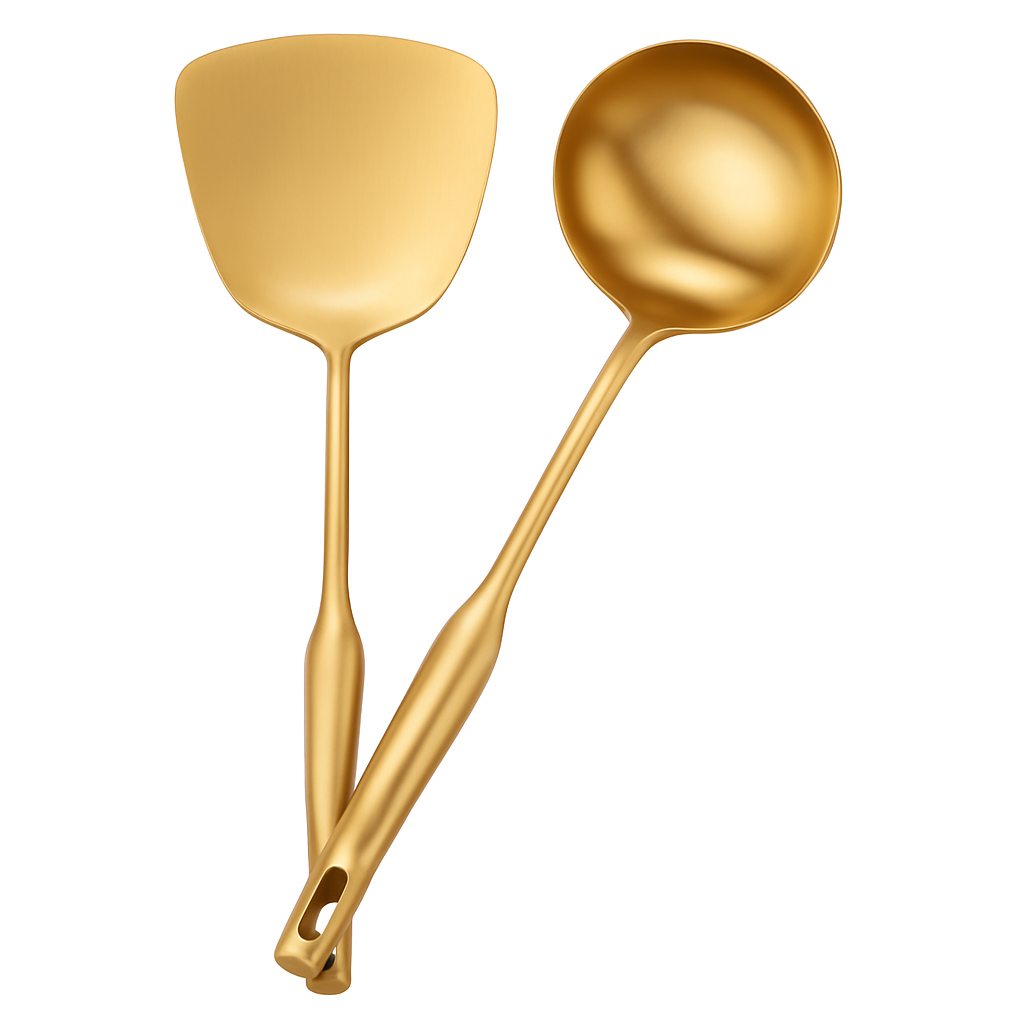 Elegancki Zestaw Narzędzi Kuchennych ze Stali Nierdzewnej – Łopatka i Łyżka do Zupy, Srebrny, Ergonomiczny Design