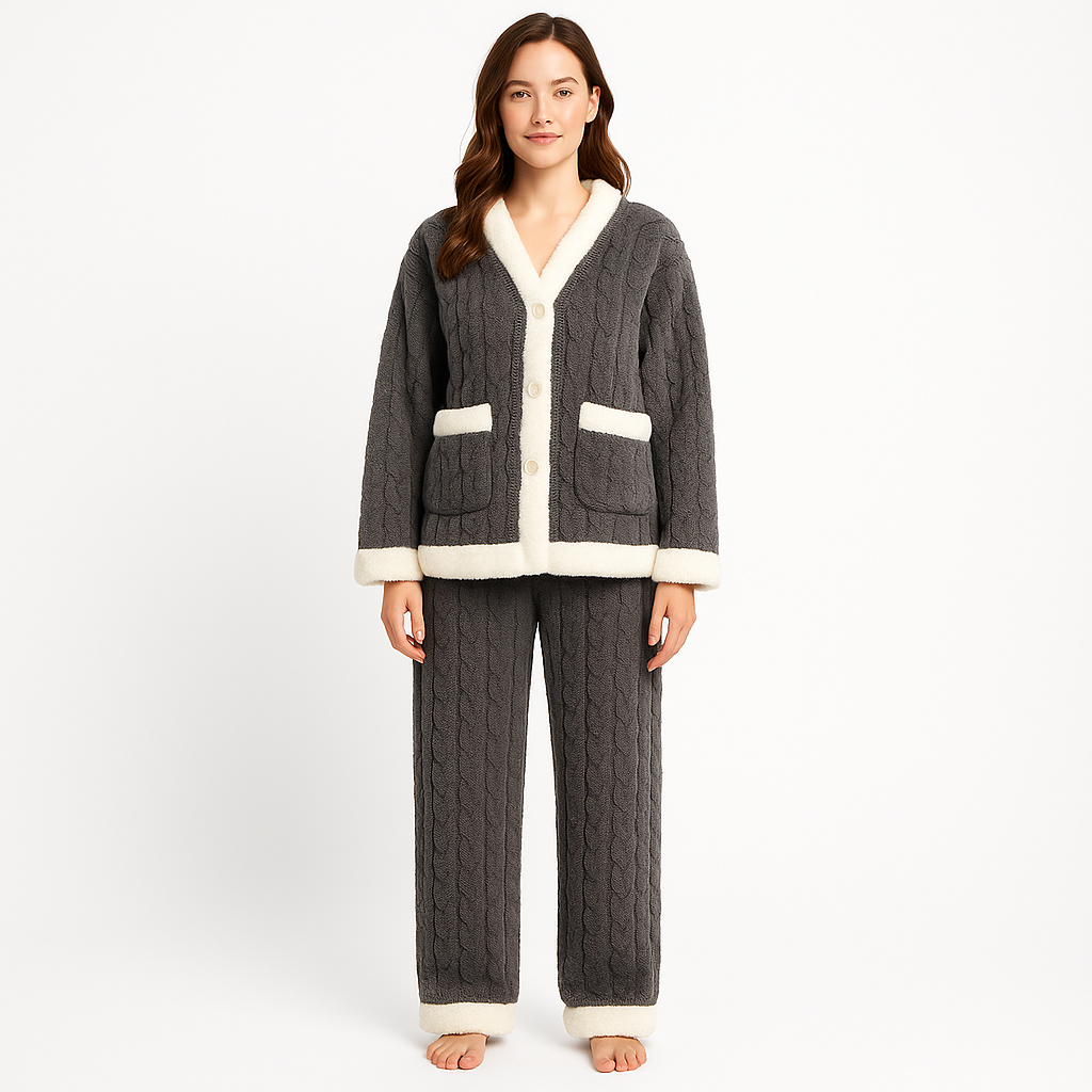 WarmComfort Damska Gruba Piżama Polarowa – Stylowy Luźny Krój na Zimowe Wieczory Piżama Damska
