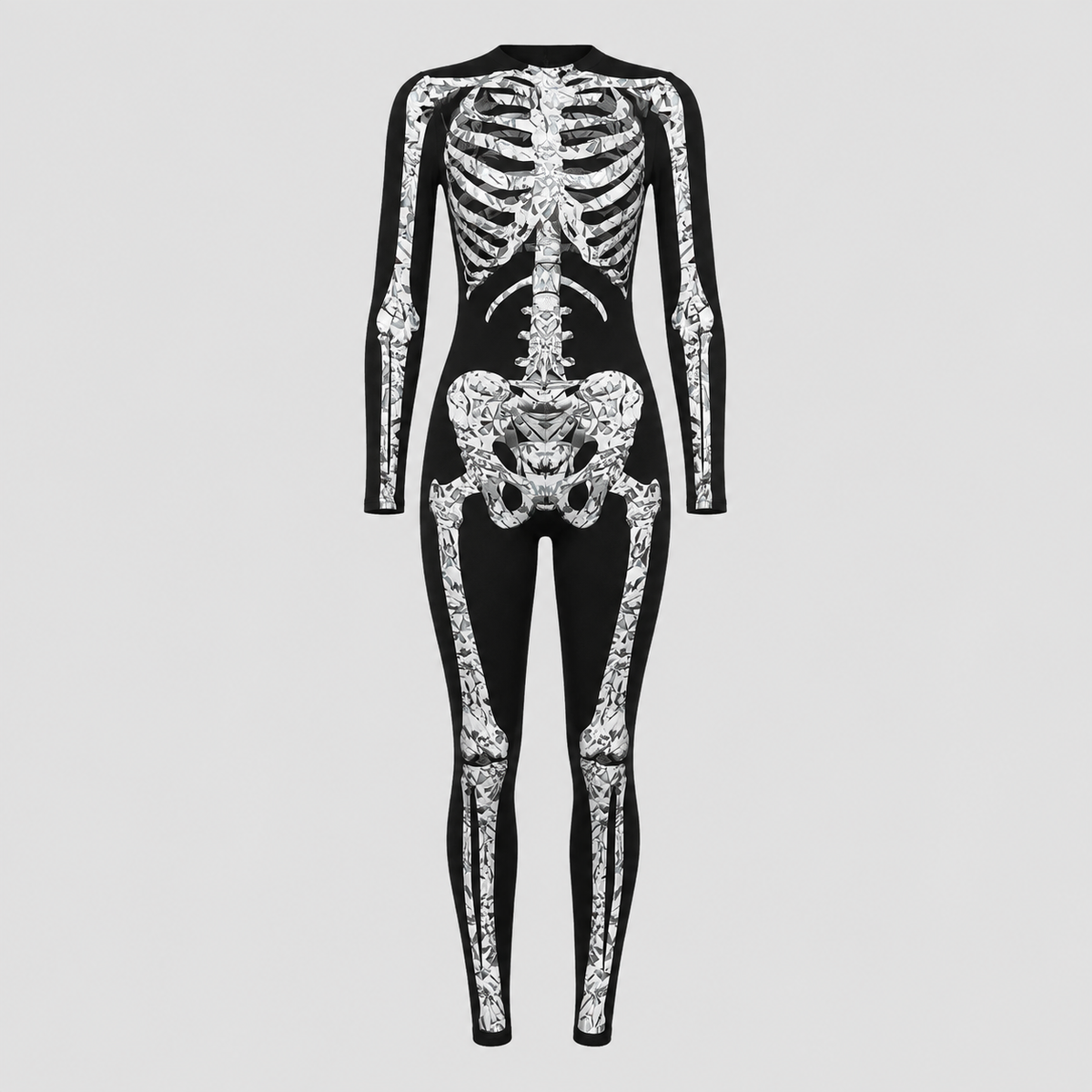 Kombinezon szkielet dla dorosłych na Halloween w kolorze czarnym, wzór Kości 1