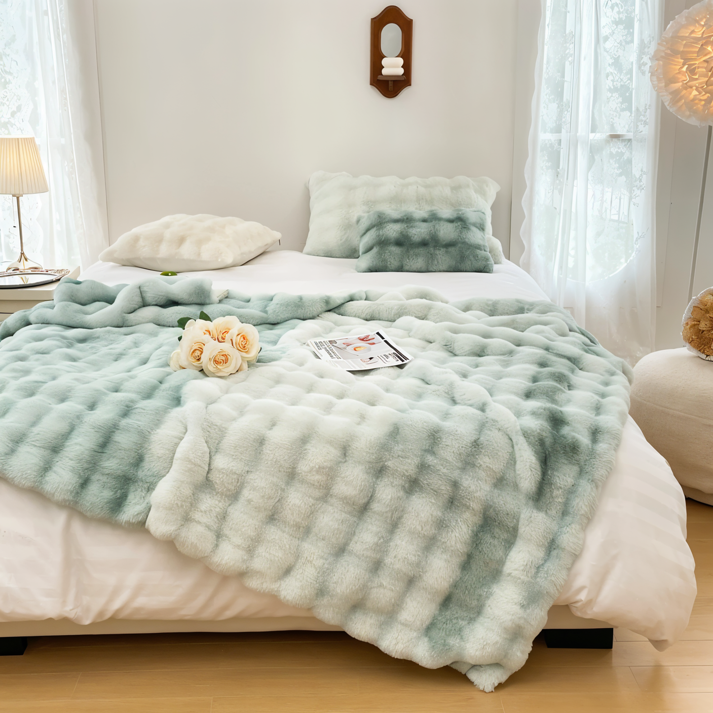 Ciepły Gruby Koc Fleece z Gradientowym Wzorem – Miękki i Stylowy Koc Patchworkowy 160x200 cm 4