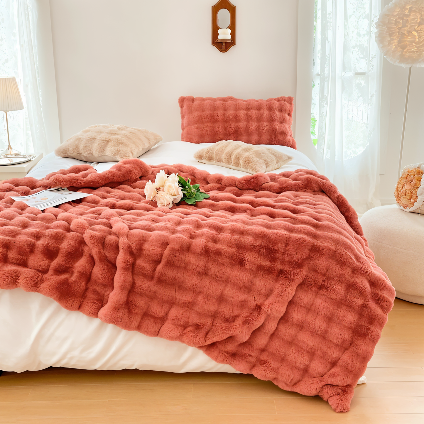 Ciepły Gruby Koc Fleece z Gradientowym Wzorem – Miękki i Stylowy Koc Patchworkowy 160x200 cm 5