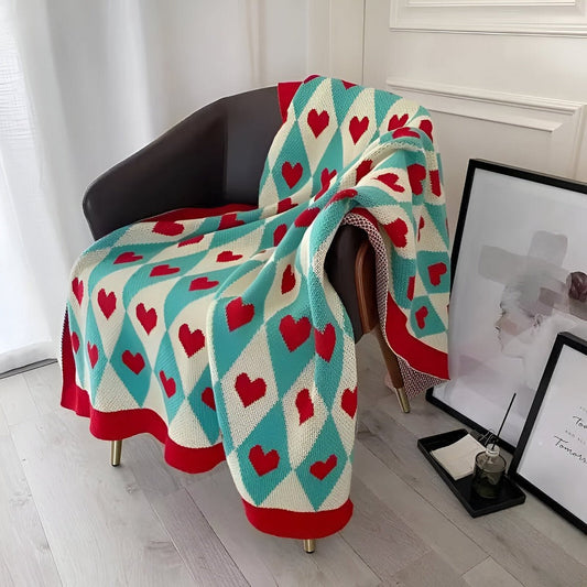 Ciepły Koc Fleece z Wzorem Serc 130x150 cm – Miękka Narzuta z Poliesteru i Bawełny do Użytku Całorocznego 0