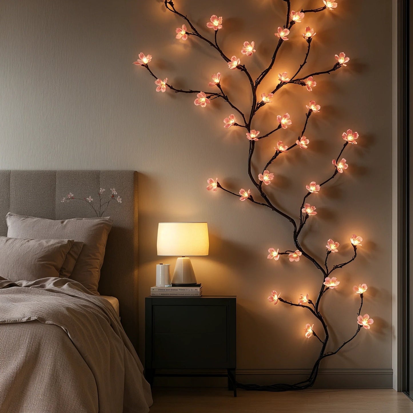 Dekoracja LED w Kształcie Kwitnącej Wiśni 160 cm – Ciepłe Białe/Różowe Światło, Port USB, Łatwy Montaż 5