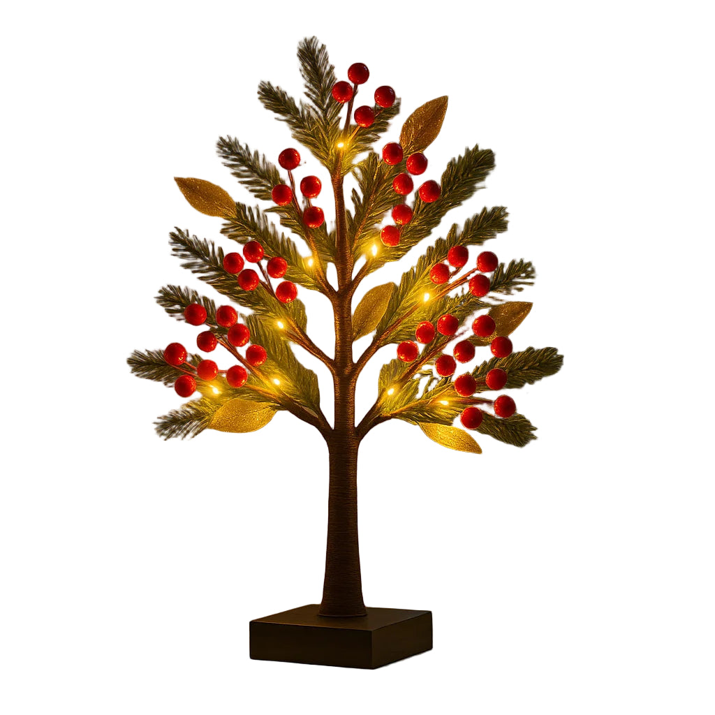 Dekoracyjne Bonsai z Czerwonymi Jagodami, Elastyczne Drzewko z Oświetleniem LED – 30 cm, Sztuczne Kwiaty do Dekoracji Wnętrz 3