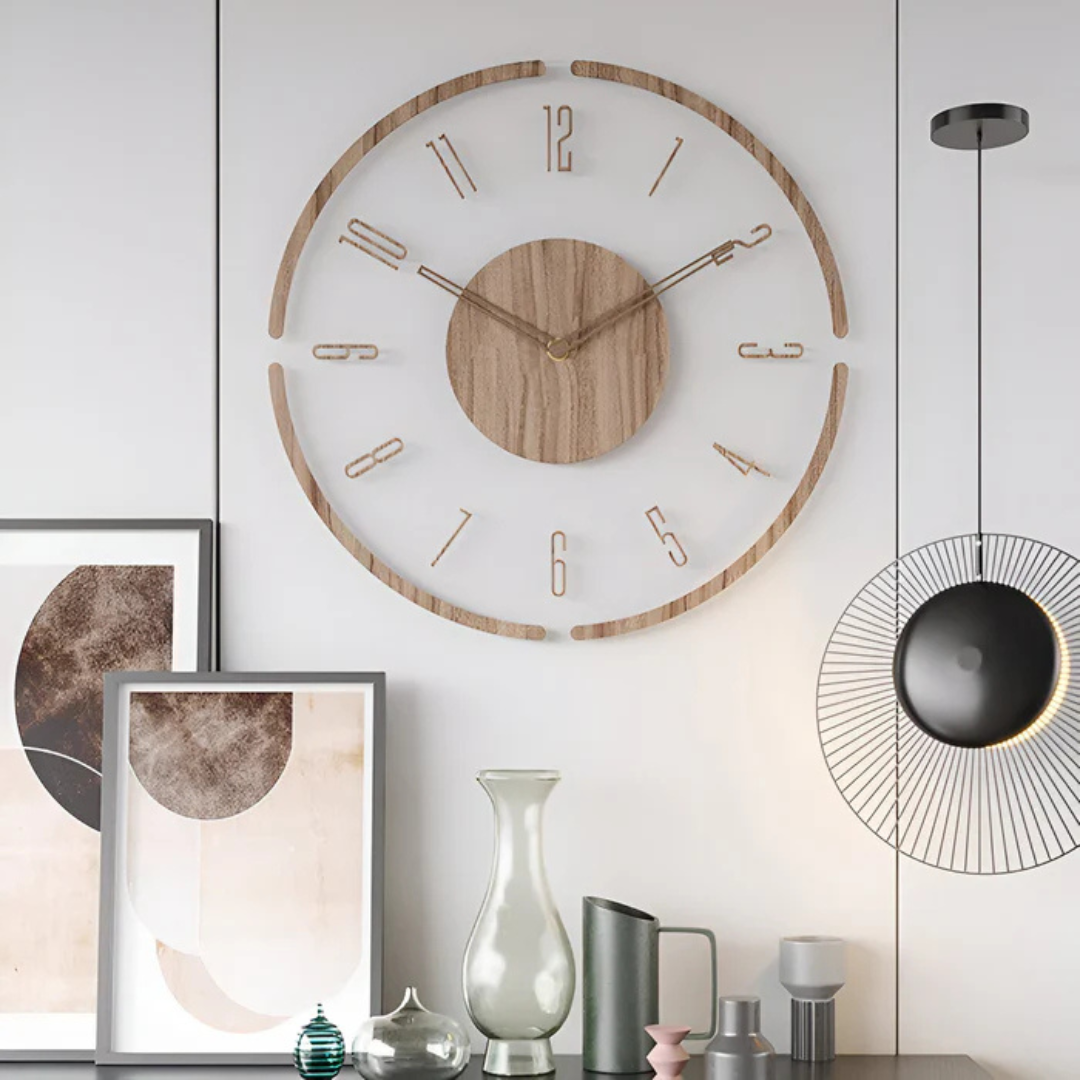 Duży Zegar Ścienny Nock z Akrylu i Drewna – Cichy Mechanizm Kwarcowy, Idealny Zegar na Ścianę do Salonu, 30 cm 3