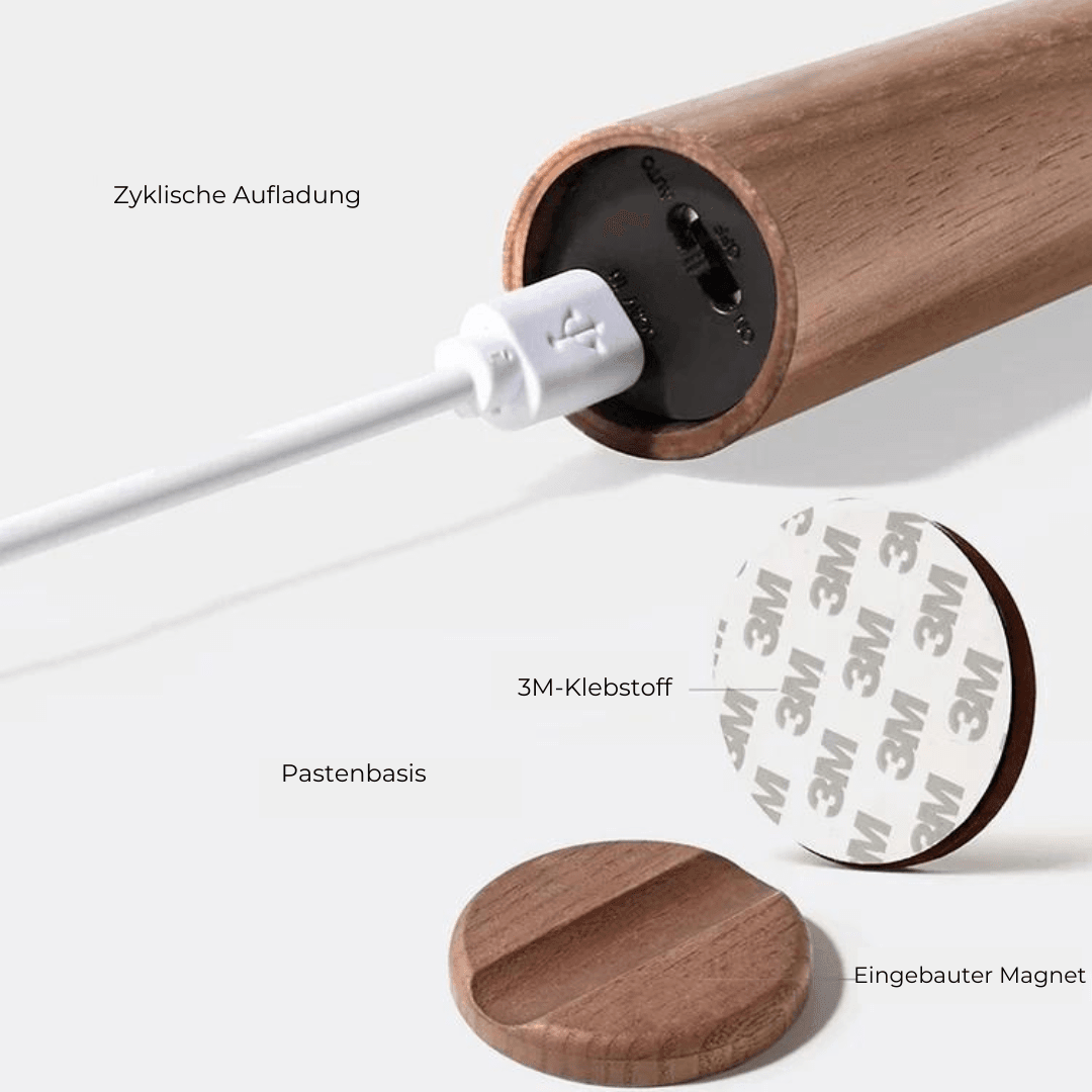 Elegancka Lampa Nocna LED z Czujnikiem Ruchu – Ciepłe Światło, Drewniana Obudowa, Idealna do Sypialni i Korytarza 6