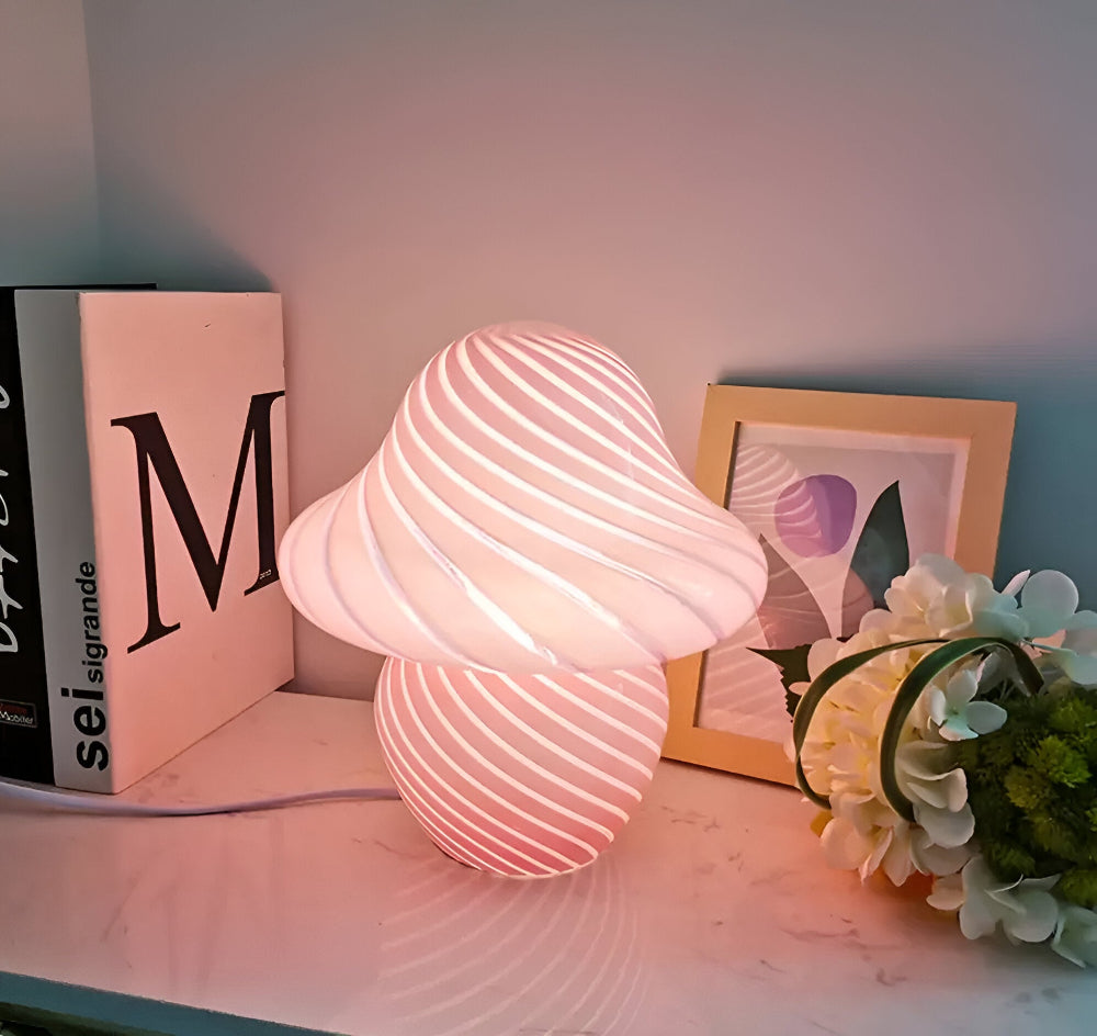 Elegancka Lampa Stołowa Szklana w Kształcie Grzyba z Regulowanym Oświetleniem – Idealna do Salonów i Sypialni 4