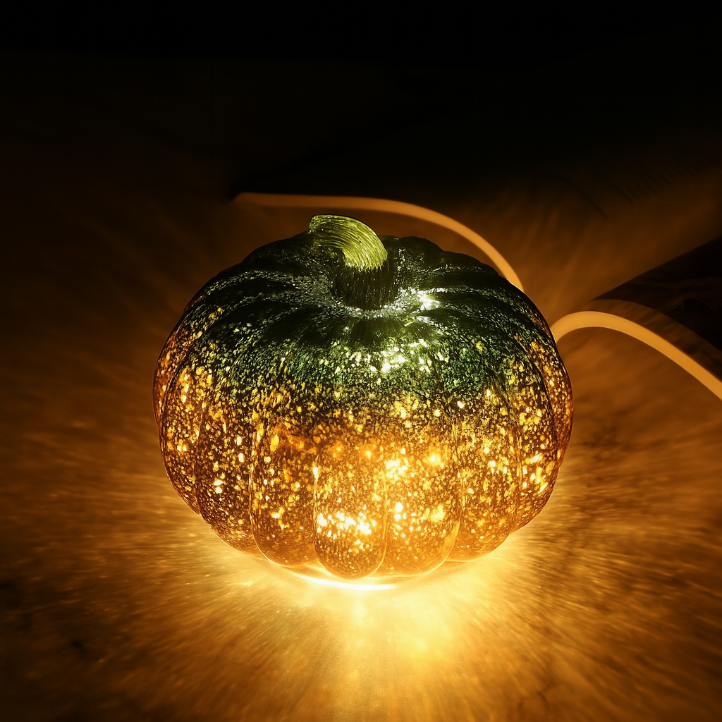 Elegancka Szklana Dekoracja Dyni LED z Ciepłym Światłem – Trio do Wyposażenia Wnętrz i Dekoracji Stołu 8