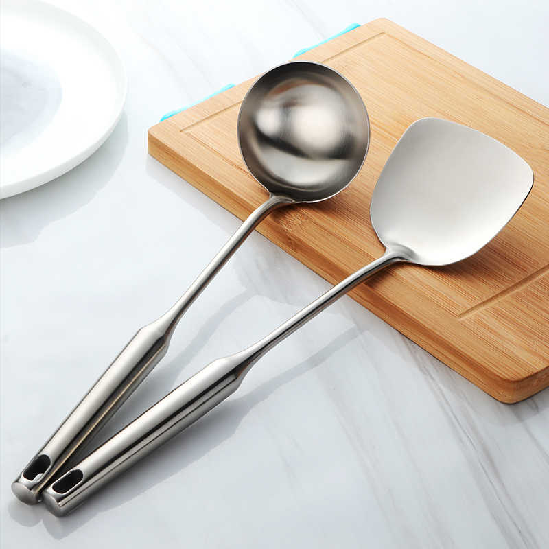 Elegancki Zestaw Narzędzi Kuchennych ze Stali Nierdzewnej – Łopatka i Łyżka do Zupy, Srebrny, Ergonomiczny Design 2