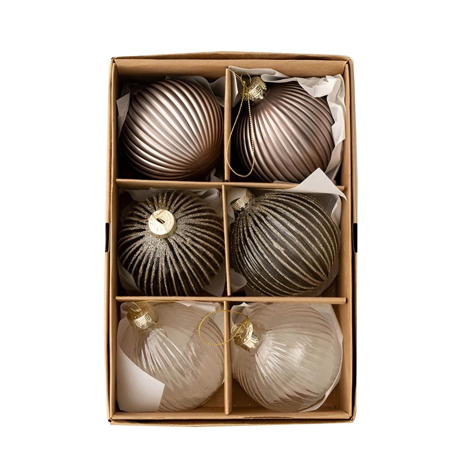 Elegancki Zestaw Szklanych Bombek Choinkowych – 6 Sztuk, Ozdoby Choinkowe w Różnych Powierzchniach, Idealne na Choinkę 3
