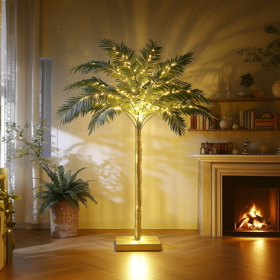 Eleganckie Drzewko Bonsai LED z Elastycznymi Gałęziami – Złota Palma do Dekoracji Wnętrz, Ciepłe Światło, 30 cm 1
