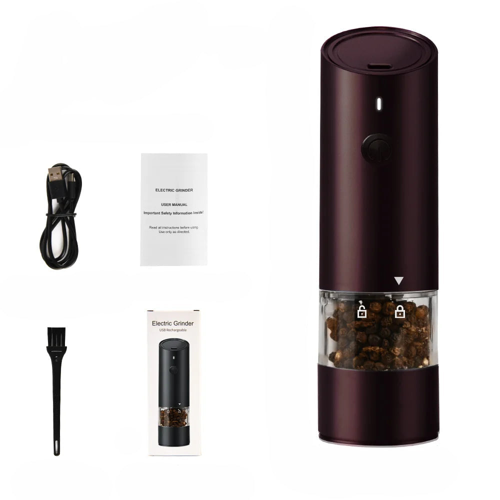 Elektryczny młynek do soli i pieprzu – Regulowana grubość, drewniany design, ładowany przez USB, idealny do przypraw 6