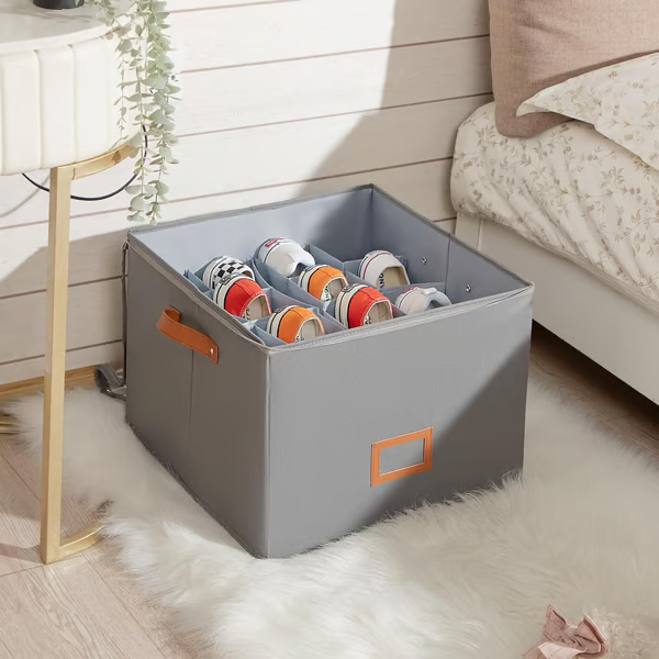 Faltowa Skrzynka na Buty na 16 Par – Przezroczysty Pokrywka, Wymiary 43x32x30 cm, Stabilna Konstrukcja z Materiału Oxford 1