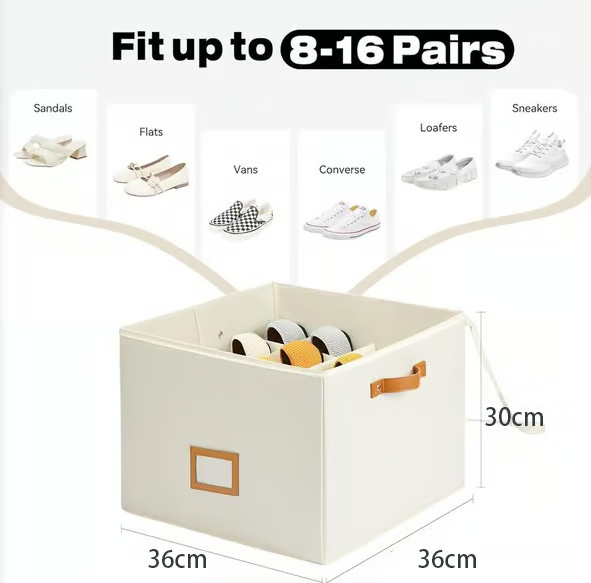 Faltowa Skrzynka na Buty na 16 Par – Przezroczysty Pokrywka, Wymiary 43x32x30 cm, Stabilna Konstrukcja z Materiału Oxford 3