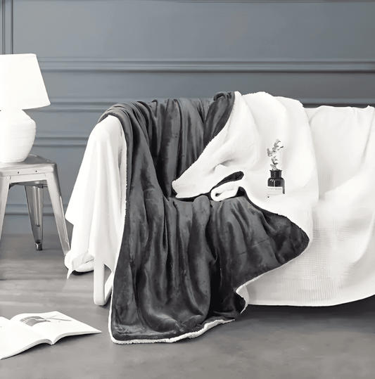 Gruby Ciepły Koc Fleece, Dwustronny Flanelowy Koc Sherpa, Idealny na Zimowe Wieczory, 70x100cm - Granatowy 2