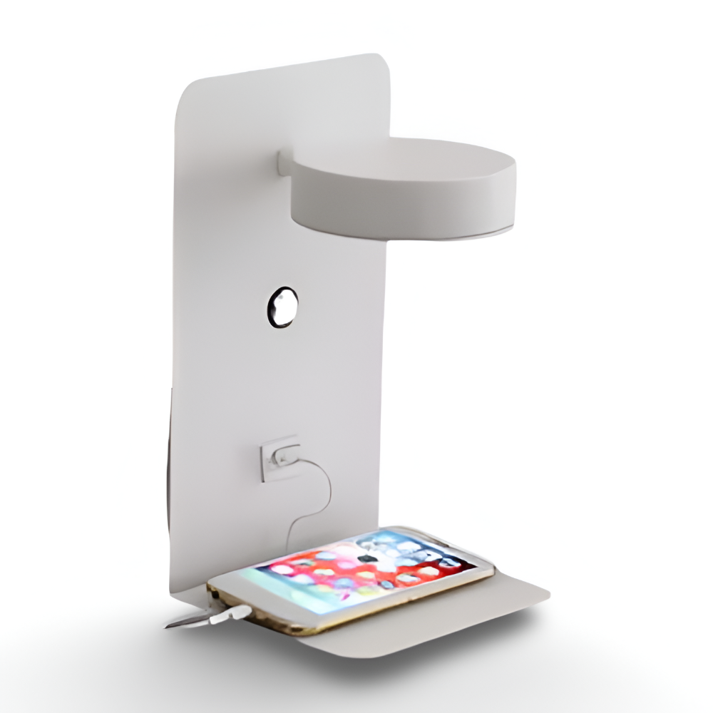 Kinkiet LED Aluminiowy z Półką i Ładowaniem USB – Nowoczesny Kinkiet Ścienny do Sypialni i Salonu, ściemnianie Trójkolorowe 9