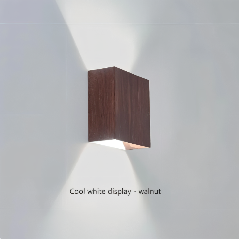 Kinkiet Ścienny Boxy LED z Drewna, Stylowy Kinkiet do Sypialni i Salonu, Prostokątna Lampa Oświetleniowa 8