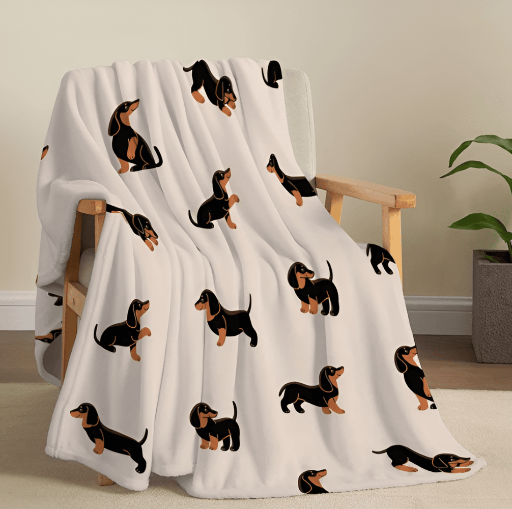 Koc dla psa z Wzorem Jamnika, Miękki Fleece 70x100cm, Idealny na Cały Rok, Przyjazny dla Zwierząt 0