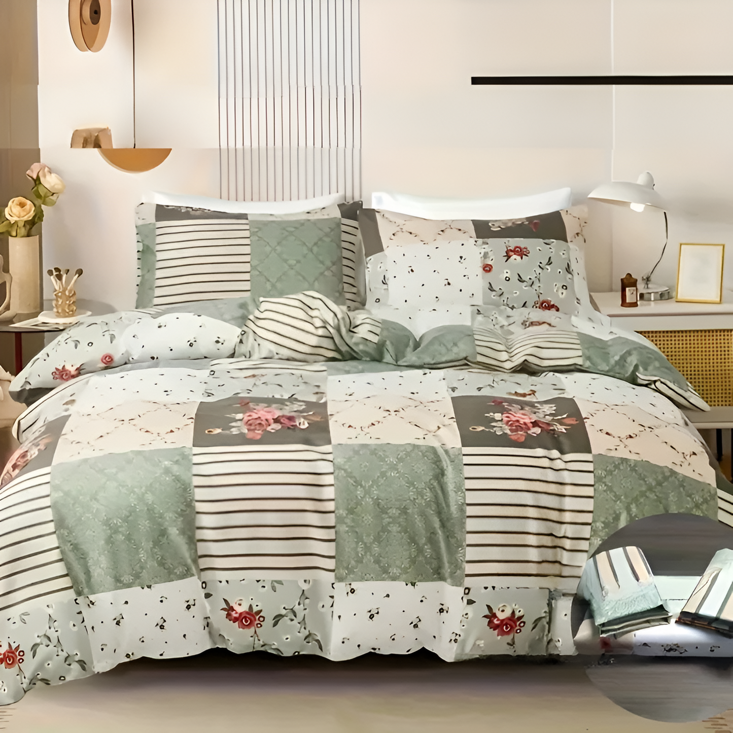 Komplet pościeli bawełnianej 160x200 – Elegancki zestaw z kwiatowym wzorem do sypialni, komfortowy i stylowy dodatek 0