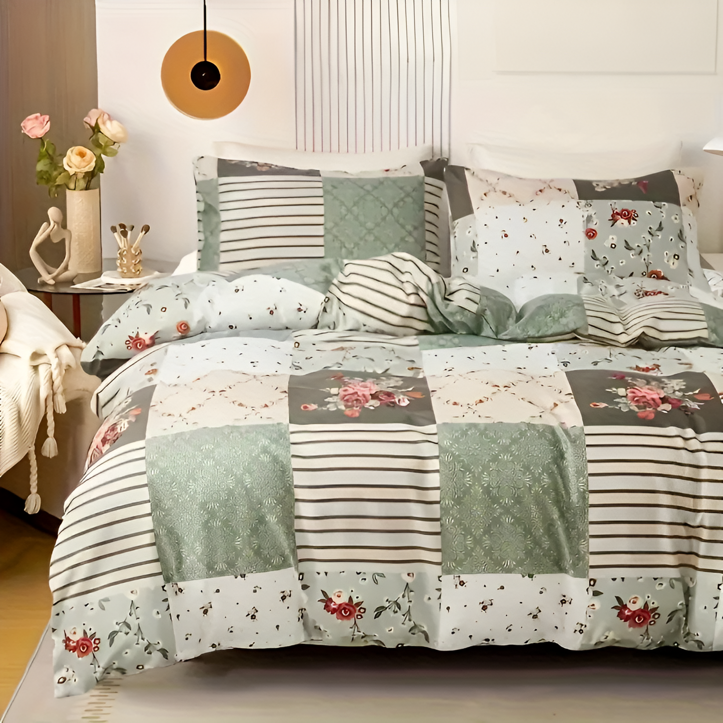 Komplet pościeli bawełnianej 160x200 – Elegancki zestaw z kwiatowym wzorem do sypialni, komfortowy i stylowy dodatek 7
