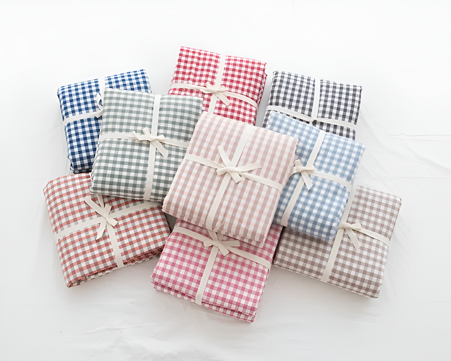Komplet pościeli bawełnianej 180x200 – Elegancki zestaw w kratkę Gingham, idealny na każdą porę roku 2