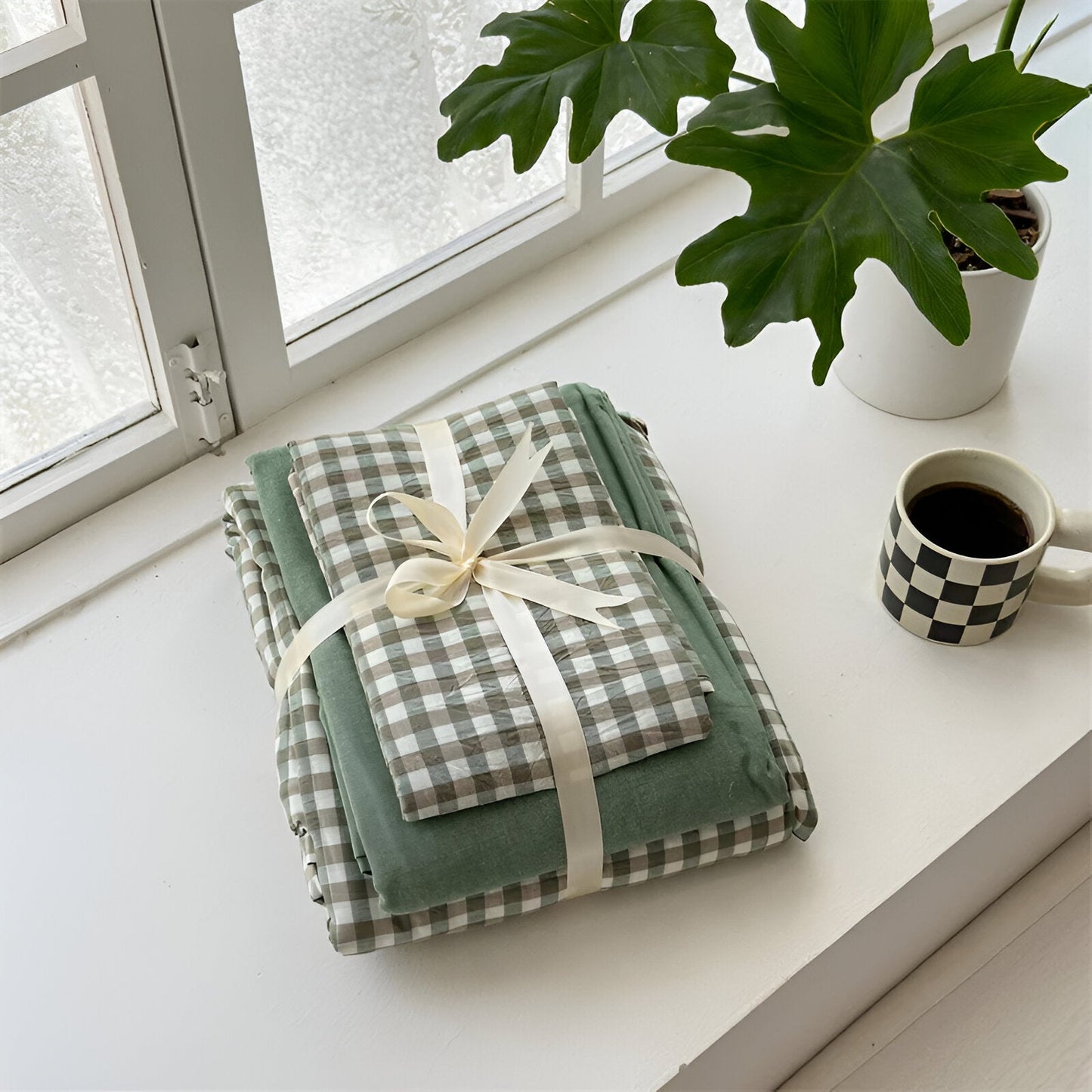 Komplet pościeli bawełnianej 180x200 – Elegancki zestaw w kratkę Gingham, idealny na każdą porę roku 3