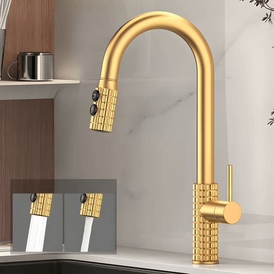 Kran kuchenny z wyciąganą słuchawką – Elegancki, funkcjonalny mosiężny model z wysokim łukiem do każdej kuchni 0