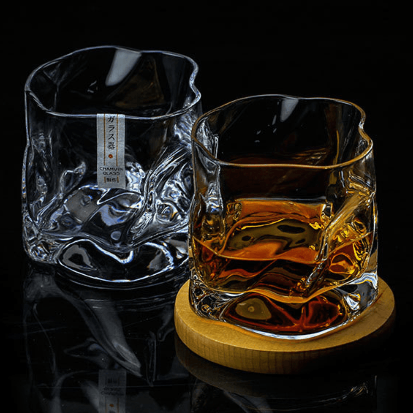 Kryształowa Szklanka do Whisky Edo Kiriko z Unikalnym Wzorem Crumple w Drewnianym Pudełku 7