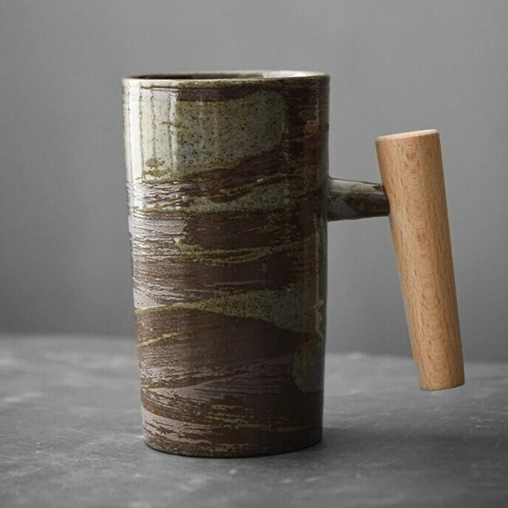 Kubki do Kawy Nordic Earth z Ceramiki i Drewna, Pojemność 220 mL, Naturalny Design z Ergonomicznym Uchwytam 5