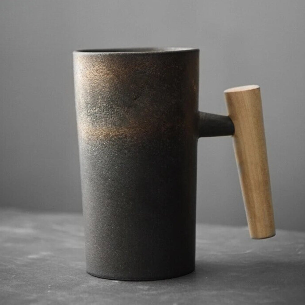 Kubki do Kawy Nordic Earth z Ceramiki i Drewna, Pojemność 220 mL, Naturalny Design z Ergonomicznym Uchwytam 6