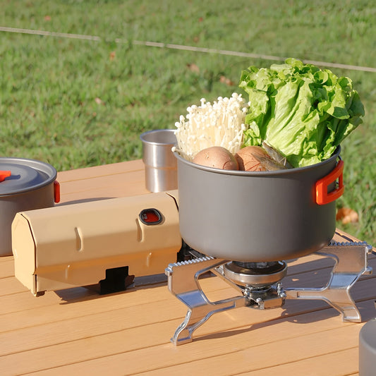 Kuchenka Campingowa Aluminium, Kompaktowa i Składana, Regulacja Płomienia, Lekka i Stabilna na Wyprawy 0