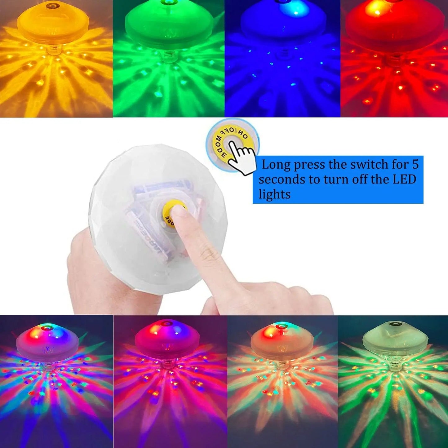 Lampa Dyskotekowa RGB do Pływania – Wodoodporne LED do Basenu i Wanny, Bezprzewodowa, Efekty Świetlne IP68 6