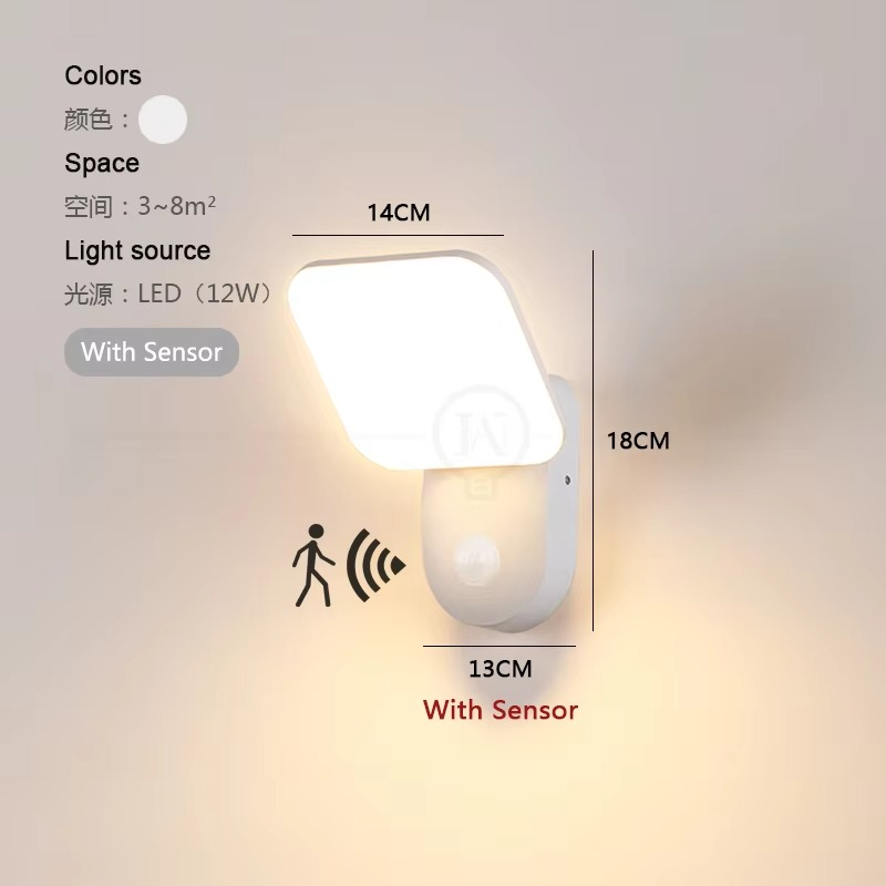 Lampa Ścienna LED z Czujnikiem Ruchu, Energooszczędna Lampa Zewnętrzna z Automatycznym Włączaniem, Nowoczesny Kinkiet Ścienny 7