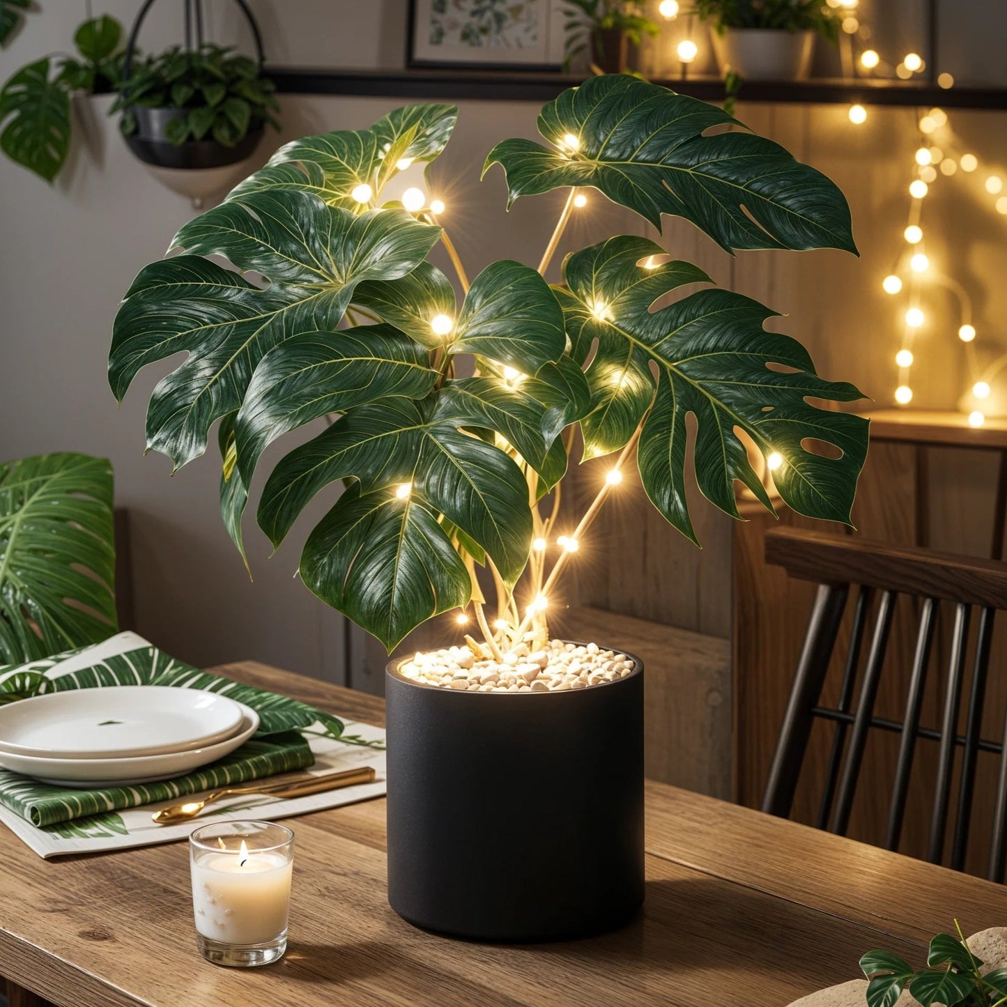 Lampa Stołowa LED Monstera – Zielona Lampa Dekoracyjna do Salonu, Tropikalny Design, 45 cm 3