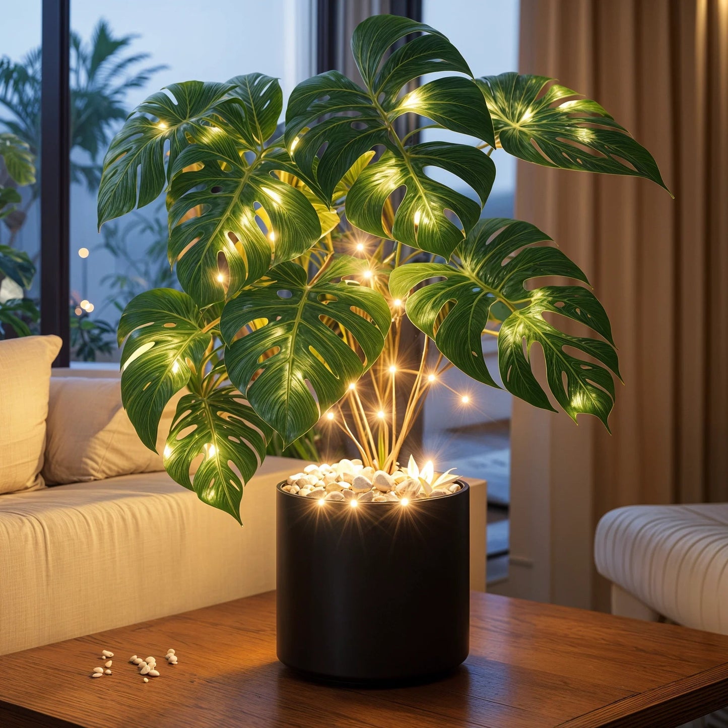 Lampa Stołowa LED Monstera – Zielona Lampa Dekoracyjna do Salonu, Tropikalny Design, 45 cm 5