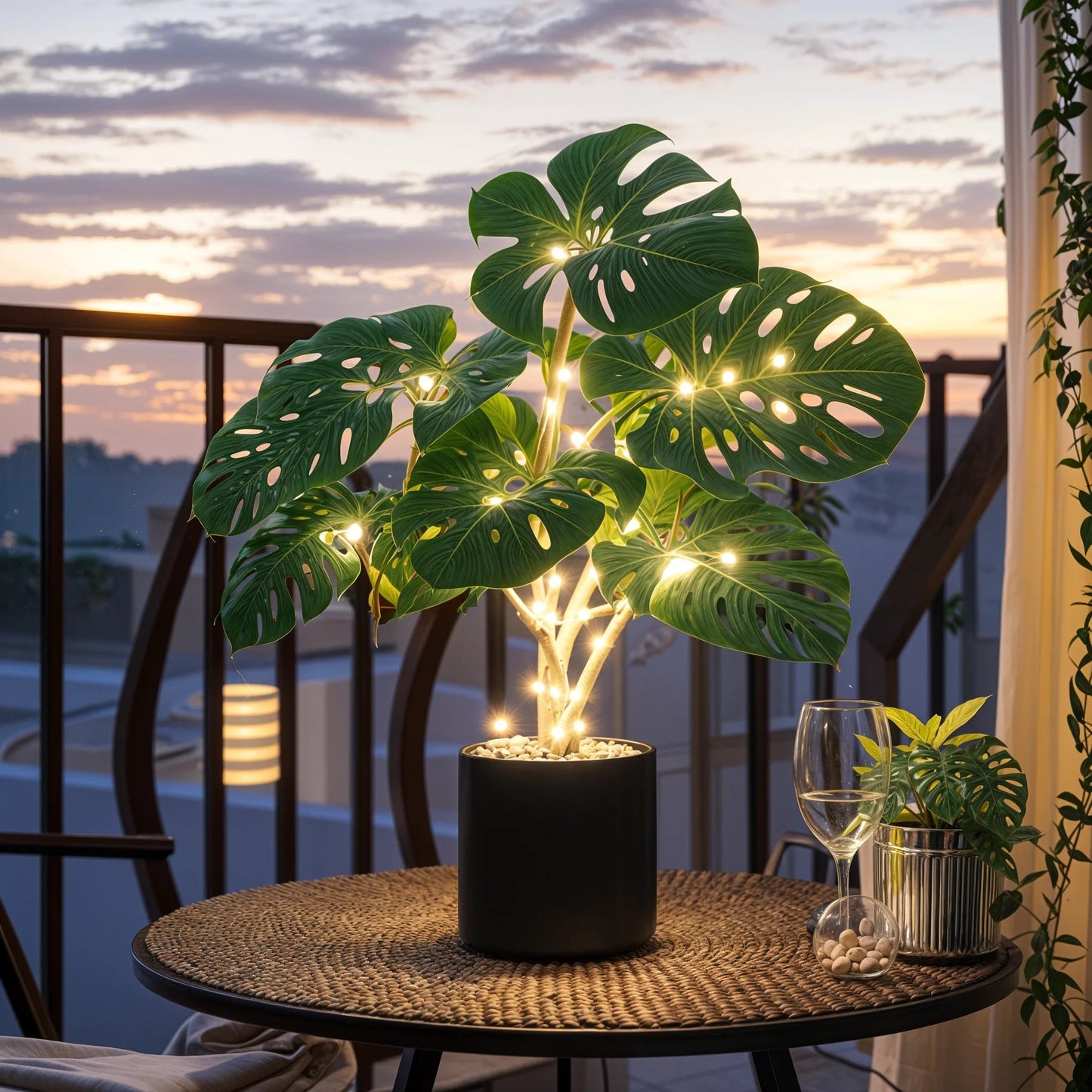 Lampa Stołowa LED Monstera – Zielona Lampa Dekoracyjna do Salonu, Tropikalny Design, 45 cm 7