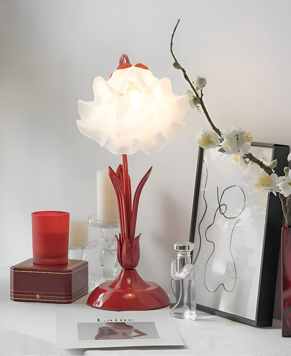 Lampa Stołowa LED w Stylu Francuskim z Kwiatowym Wzorem – Elegancka Lampka do Sypialni i Salonu, 30x50cm 4