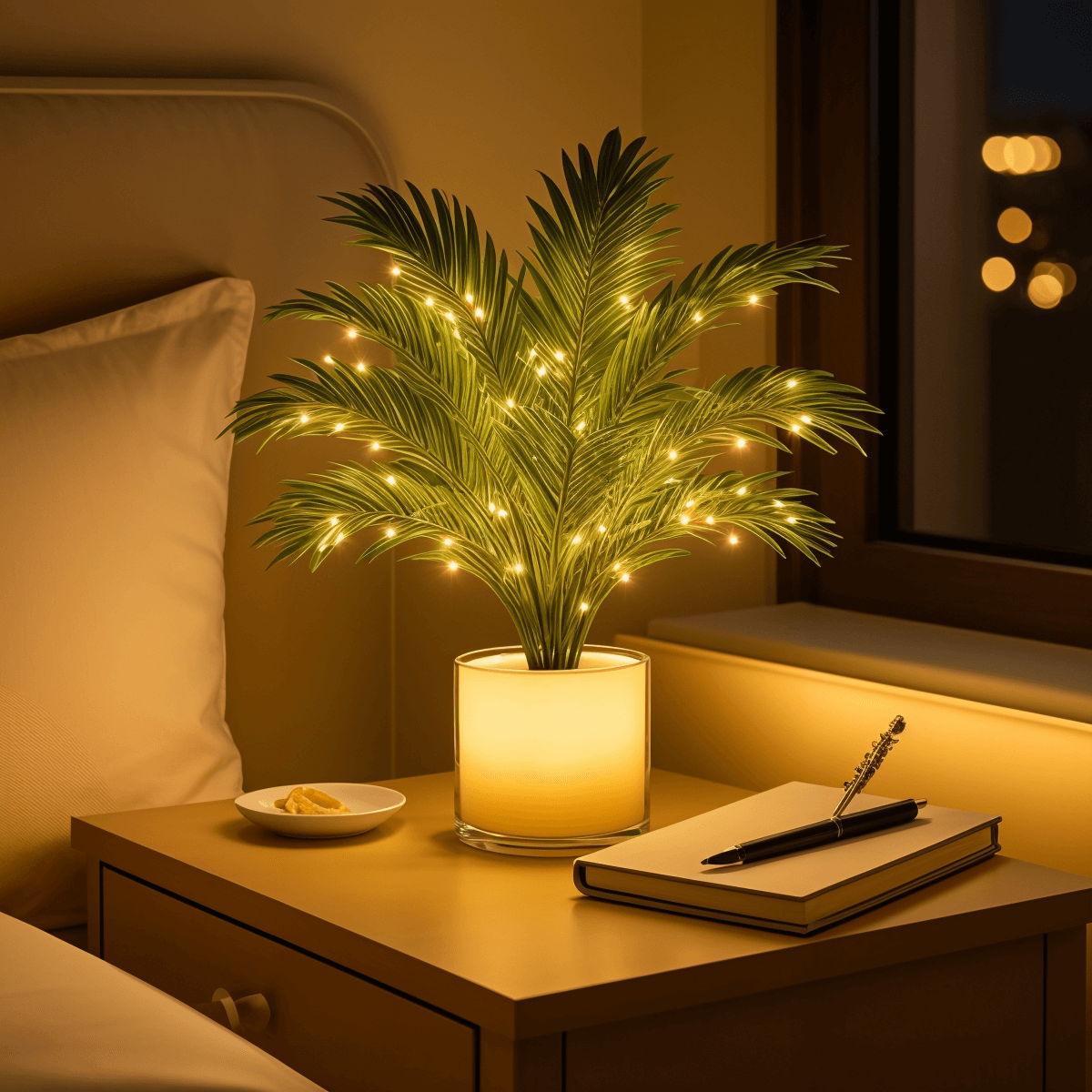 Lampa Stołowa Palm Paradise LED – Egzotyczna Lampka do Salonów i Sypialni, Zielona, 30 cm, Zasilanie USB 2